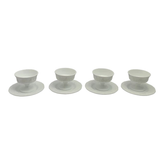Milk Glass Grape Harvest Dessert Plate & Compote Set- 8 Pieces For Sale