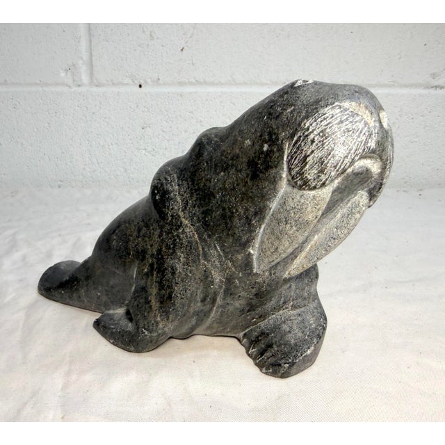 Big Antique Hand Carved Soapstone Canadian Eskimo Walrus Sculpture Inuit Statue For Sale In New York - Image 6 of 13
