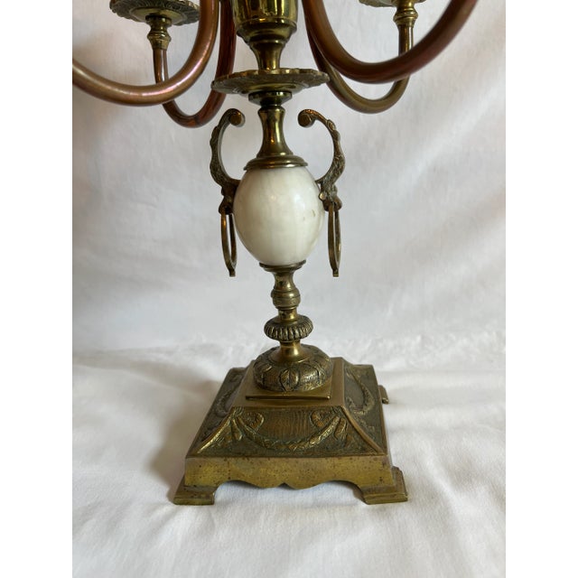 Pair of Mid 20th Century Brass, Copper & Onyx Candelabras For Sale - Image 4 of 10