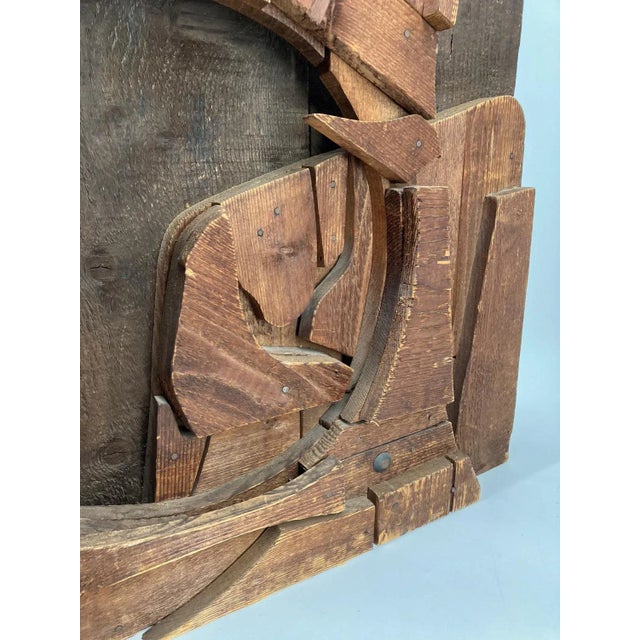 Brown Manlio Mangano, Abstract Brutalist Relief, 1960s, Wood For Sale - Image 8 of 13