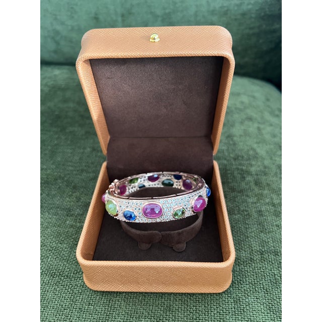 Early 21st Century Bochic "Capri" Ruby & Multi Color Gem & Sapphire Bangle Set In 18K Gold & Silver For Sale - Image 5 of 12