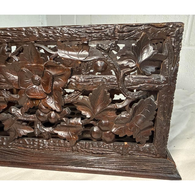 Antique Hand Carved German Black Forest Wood Reticulated Dresser Spool Box For Sale - Image 9 of 12