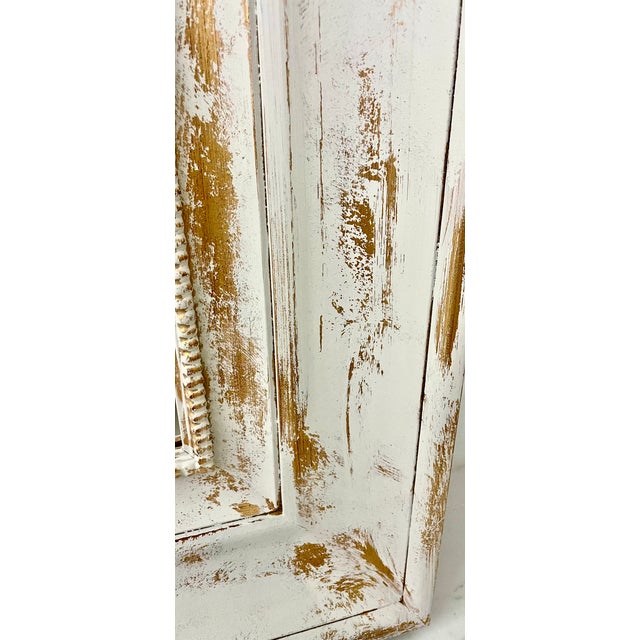 French Country Carolina Mirror Company Distressed White & Gold 45" Wall Mirror For Sale - Image 3 of 9