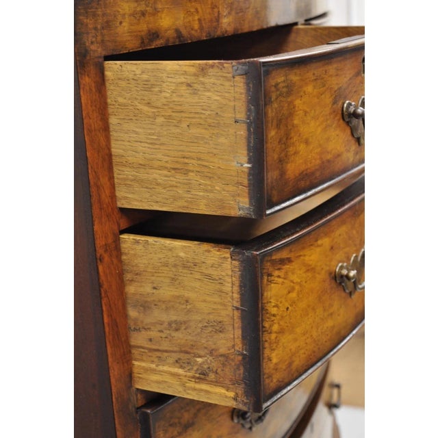 Late 19th Century 19th C English George II Burl Walnut Chest on Chest Dresser Chest of 8 Drawers For Sale - Image 5 of 13