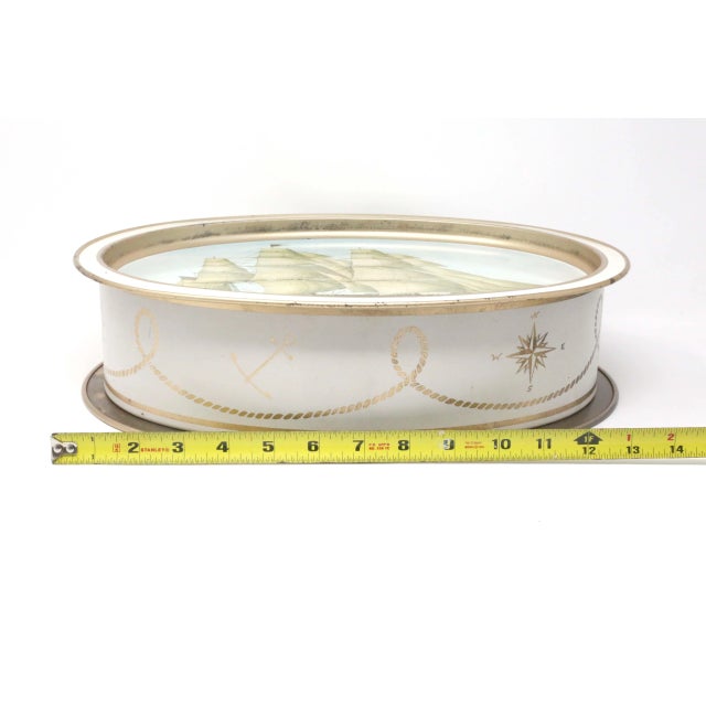 Vintage Nautical Clipper Ship Large Tin Box and Tray For Sale - Image 12 of 13