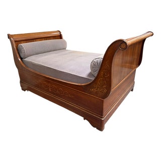 Antique Mahogany Inlaid Sleigh Bedframe for Daybed For Sale