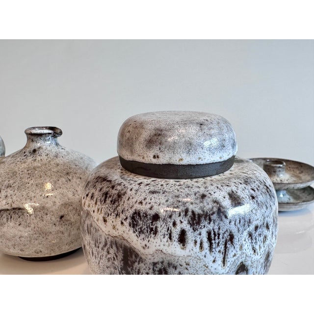 Studio Ceramics Set of Lidded Box, Handled Vase and Two Candlesticks by Serocka, Germany, 1970s, Set of 4 For Sale - Image 6 of 15