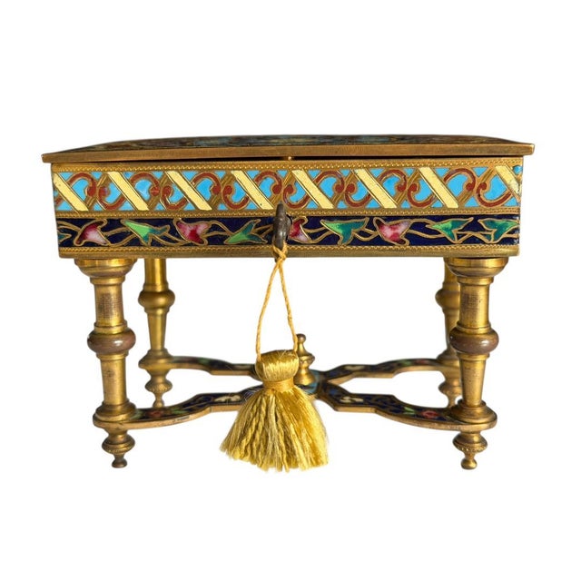 French French Enamel Cloisonne Trinket Jewelry Box Antique For Sale - Image 3 of 10