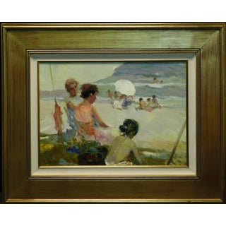 "Mediodia" Contemporary Impressionist Style Beach Scene Oil Painting by Giner Bueno, Framed For Sale