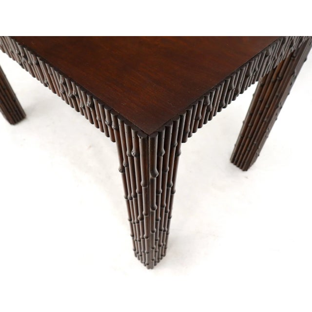 Brown Faux Bamboo Rectangle Walnut Finish Side End Coffee Table For Sale - Image 8 of 11