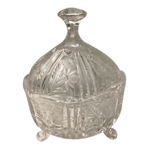 Vintage Pressed Glass Lid, Candy Dish With Floral Motif