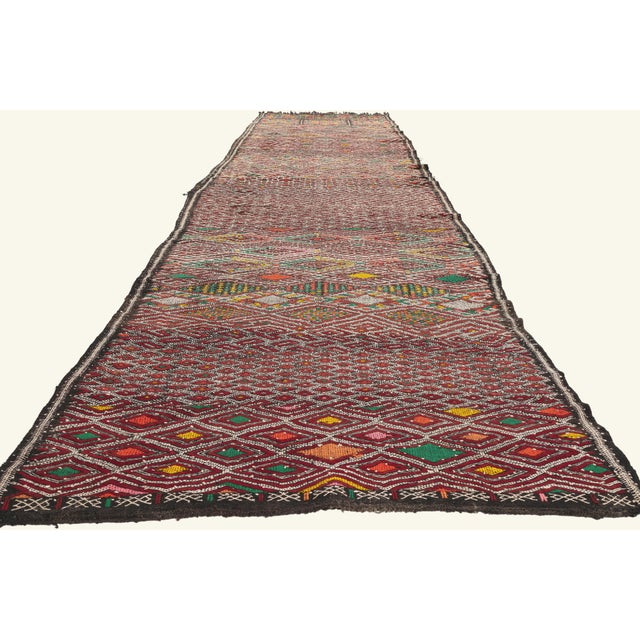 Tribal Vintage Zemmour Moroccan Kilim Rug, 04'00 X 16'01 For Sale - Image 3 of 10