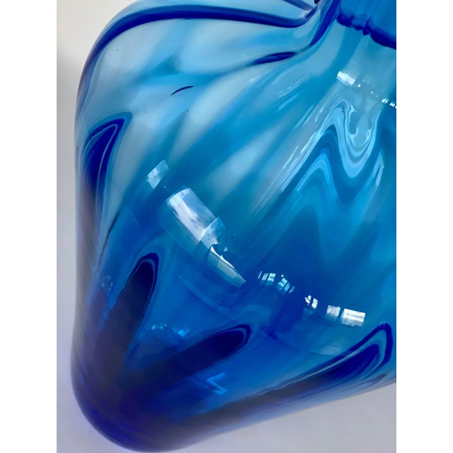 Matt Carter for Blenko, Large Hand-Blown Art Glass Cobalt Blue Vase With Double Crystal Handles For Sale - Image 9 of 12