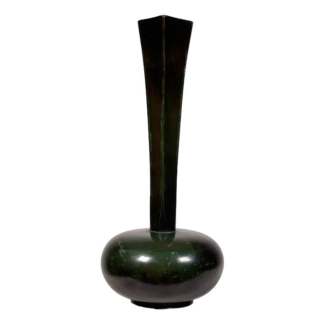 Art Deco Patinated Bronze Vase from GAB, 1930s For Sale