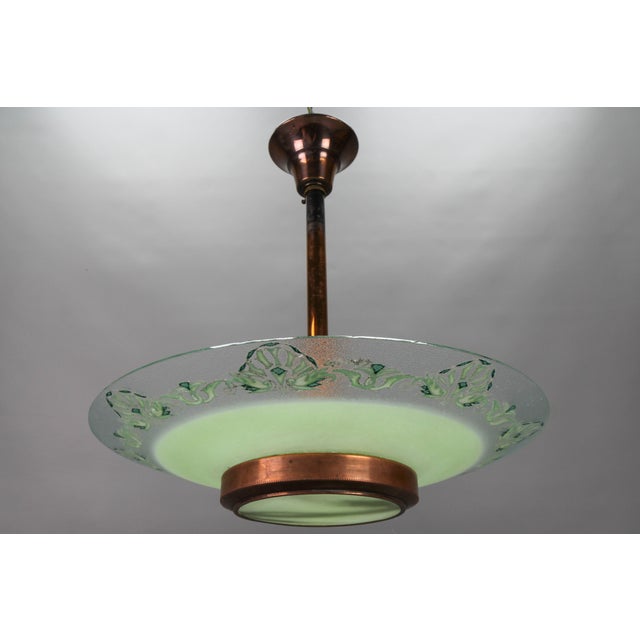 French Art Deco Green Textured Glass and Copper Pendant by Loys Lucha, 1930s For Sale - Image 6 of 18