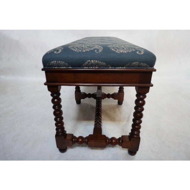 Wood Jacobean Bench With Custom Upholstered Seat For Sale - Image 4 of 9