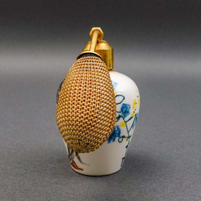 Milvia Quadrifoglio Italy Vintage Hand Painted Pottery Perfume Atomizer Bottle. Measures approximately 2 7/8" long, 1 7/8"...
