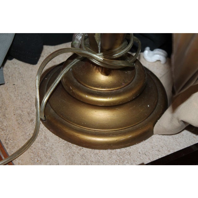 Metal Vintage Mid Century Modern French Gilt Metal Anthurium Tommaso Barbi Style Table Lamp For Sale - Image 7 of 13