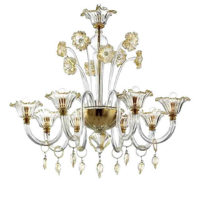 Romantic Murano Glass Chandelier with Floral Accents by Simoeng for Simoeng For Sale