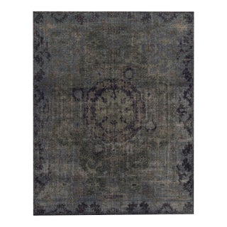 Rug & Kilim’s Distressed Style Rug in Blue and Gray Medallion Pattern For Sale