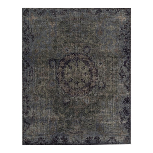 Rug & Kilim’s Distressed Style Rug in Blue and Gray Medallion Pattern For Sale