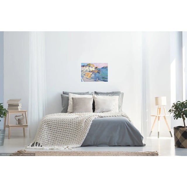 Afternoon in the fishing port in Cadaques, Spain. Delightful original oil on panel by listed artist, sunny colors,...