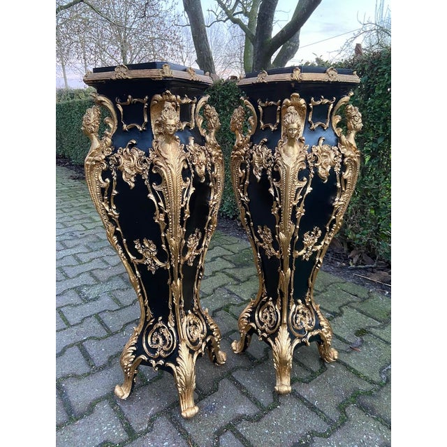 1990 Italian Baroque Black Gold Resin Pedestals 2pc-Pair For Sale - Image 18 of 18