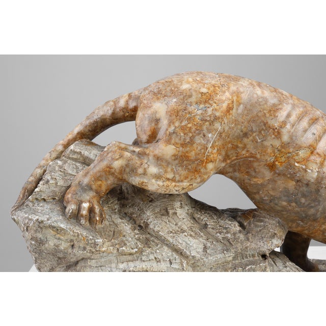 Belgian Artist, Large Statue of a Lynx, 1960s, Marble For Sale - Image 11 of 12