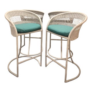 1960s Vintage Regency Palm Beach Style Restored Barrel Back Bar Stools- Set of 4 For Sale
