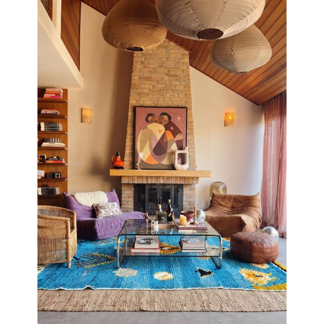 Blue Handwoven Berber Wool Rug - 8.9 X 7.2 Ft For Sale - Image 4 of 9