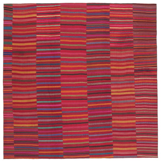 Colorful Vintage Turkish Striped Kilim Rug - 09'05 X 09'07 For Sale - Image 10 of 10