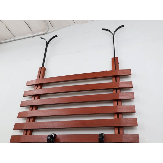 Brown Mid-Century Italian Teak Wall Coat Rack from F.lli Proserpio, 1950s For Sale - Image 8 of 13