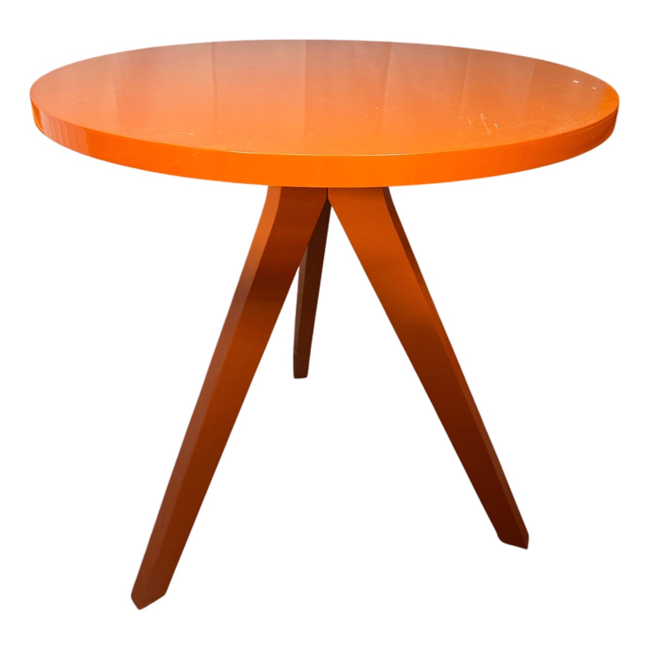 Orange Lacquer Round Table, 30 in Across, Glossy Finish, Splayed Legs ...