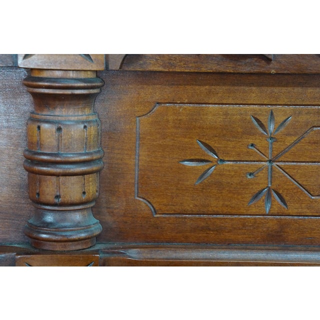 Antique Victorian Eastlake Walnut Burl Spoon Carved Highback Twin Size Bed For Sale - Image 16 of 18