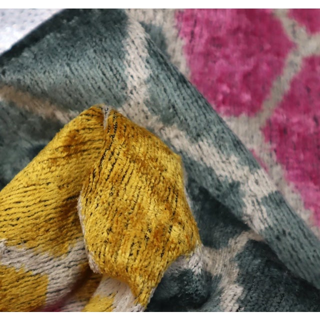 Contemporary Gold Gray Pink Velvet Throw Pillow & Down Insert For Sale - Image 9 of 12