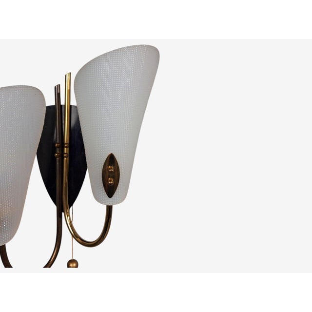 Black 1950s Swedish Modern, Double Wall Sconce, Brass, Textured Glass For Sale - Image 8 of 10