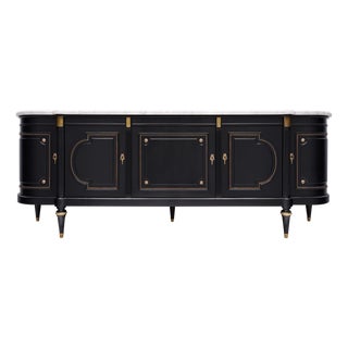 Early 20th Century French Louis XVI Mahogany Enfilade Buffet With Carrara Marble For Sale