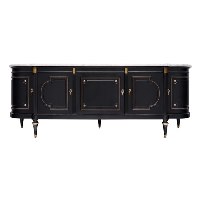 Early 20th Century French Louis XVI Mahogany Enfilade Buffet With Carrara Marble For Sale