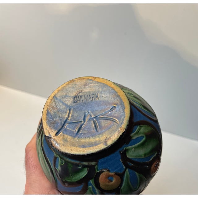 Art Deco Blue Glazed Vase with Flowers by Herman August Kähler For Sale - Image 6 of 8