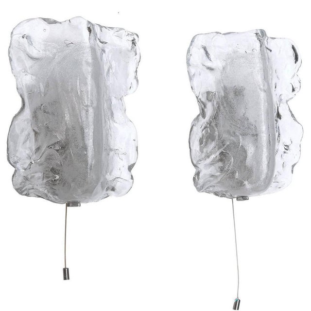 Metal Austrian Wall Sconces in Frosted Murano Glass & Chrome, 1960s, Set of 2 For Sale - Image 7 of 7