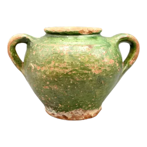 Antique French Earthenware Confit Pot Jar Green Glaze