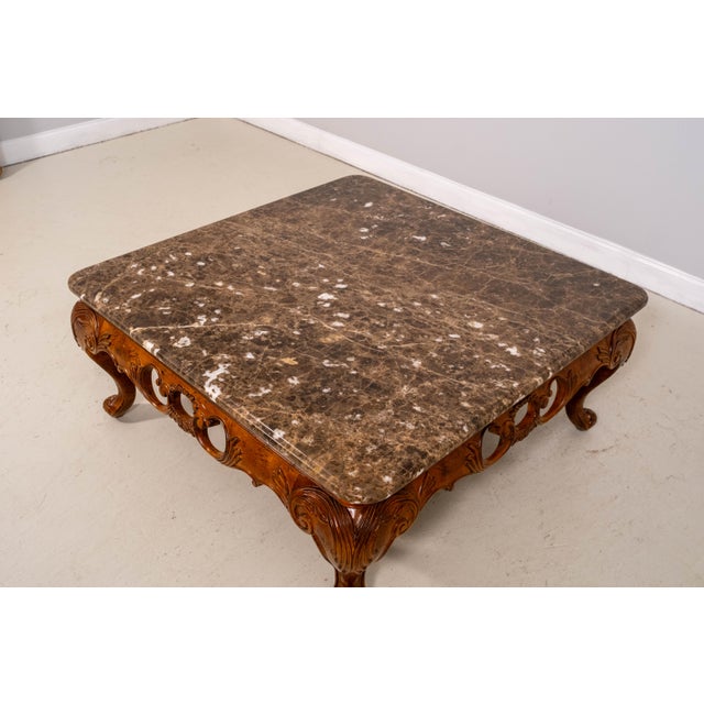 Marble Top Sculpted Base Cocktail Coffee Table For Sale - Image 4 of 10