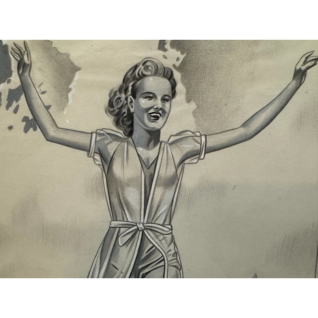 Original graphite pencil drawing by American artist and illustrator Theodore E. Schrock (1879–1952), depicting a joyful...