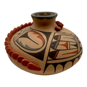 1980s Native American Jemez Pueblo Pottery Vase/Seed Pot Signed J. Gauchupin Hand Painted
