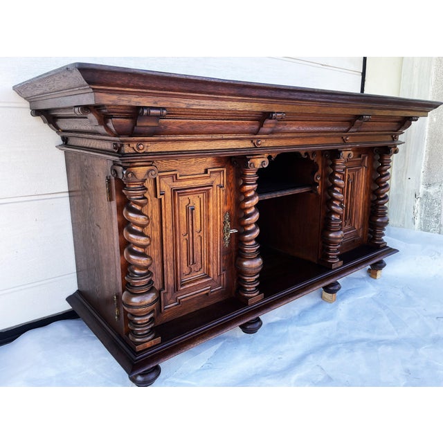 Antique Oak Buffet with Twisted Wooden Balusters, 1890-1910 For Sale - Image 14 of 18