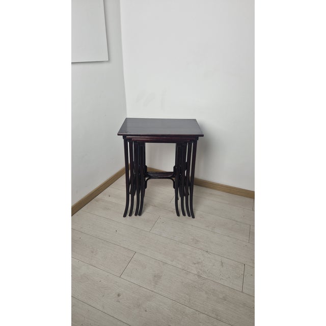 Four 1920s-Style Wooden Nesting Tables with Thonet Label Decorations, Set of 4, in Very Good conditions. Designed 1920 to...
