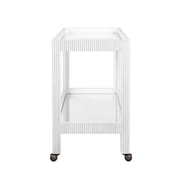 Matthew Izzo Home Otis Fluted White Washed Oak Bar Cart With For Sale In New York - Image 6 of 8