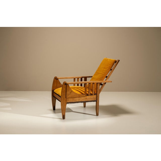 Amsterdam School Reclining Armchair in Oak, the Netherlands, 1930s For Sale - Image 9 of 16