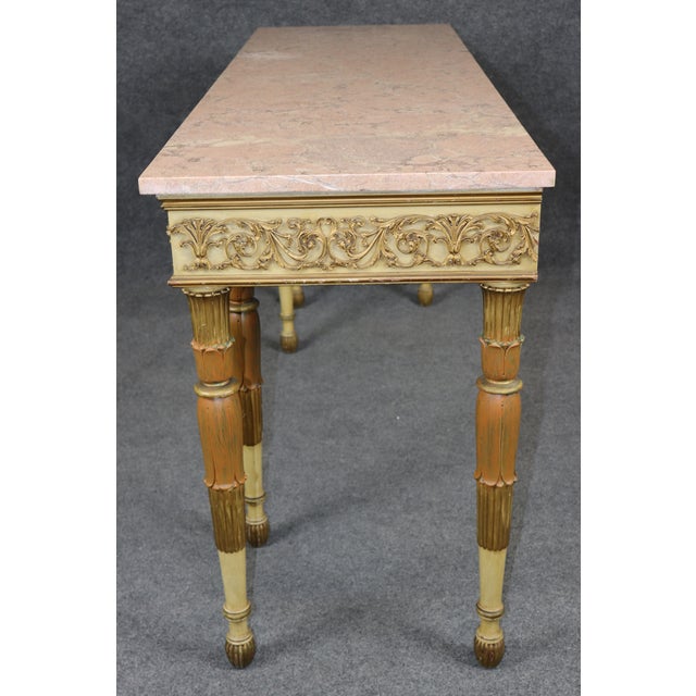Wood Vintage French Louis XVI Style Parcel Gilt Marble Top Console Table For Sale - Image 7 of 13