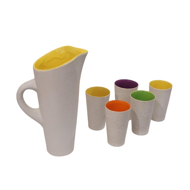 Neustricer Jug and Glasses from Saint-Pair-sur-Mer Ceramics, France, 1950s, Set of 6 For Sale - Image 12 of 12